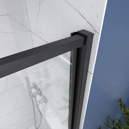 Flexi Showers 50 - 54" W x 71" H Glass Shower Doos Semi - Frameless,6mm Clear Tempered Glass Panel, Black Finish