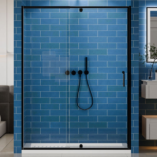 Flexi Showers 50 - 54" W x 71" H Glass Shower Doos Semi - Frameless,6mm Clear Tempered Glass Panel, Black Finish