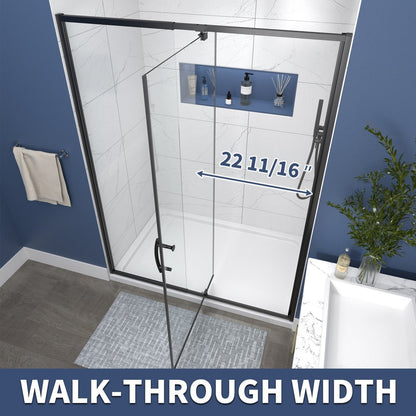 Flexi Showers 50 - 54" W x 71" H Glass Shower Doos Semi - Frameless,6mm Clear Tempered Glass Panel, Black Finish