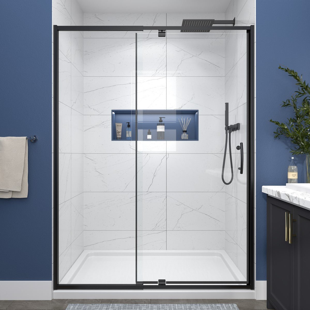 Flexi Showers 50 - 54" W x 71" H Glass Shower Doos Semi - Frameless,6mm Clear Tempered Glass Panel, Black Finish