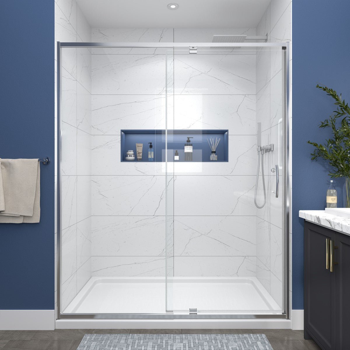 Flexi Showers 50 - 54" W x 71" H Glass Shower Doos Semi - Frameless,6mm Clear Tempered Glass Panel, Chrome Finish