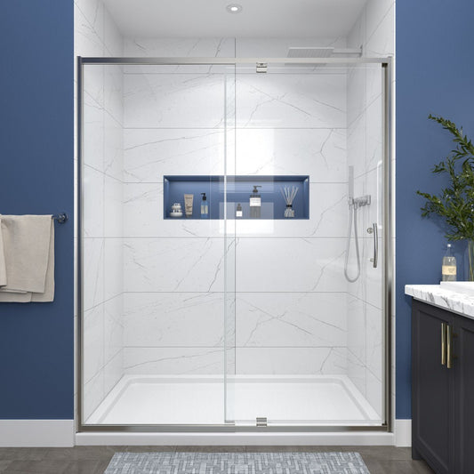 Flexi Showers 56 - 60" W x 71" H Glass Shower Doos Semi - Frameless,6mm Clear Tempered Glass Panel, Brush Nickel Finish