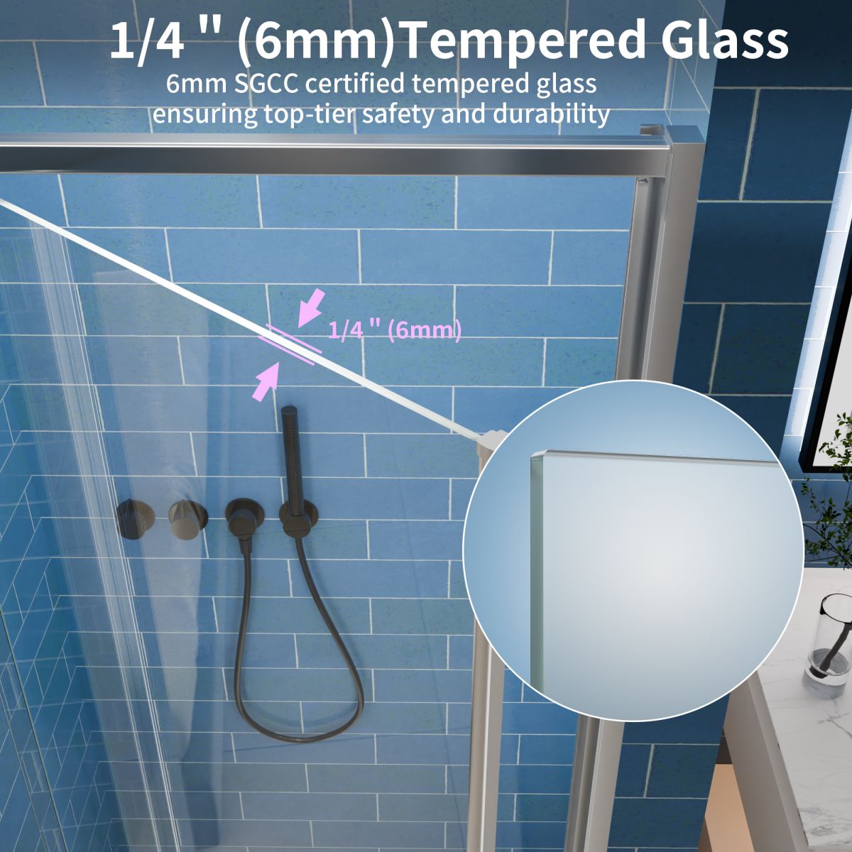 Flexi Showers 56 - 60" W x 71" H Glass Shower Doos Semi - Frameless,6mm Clear Tempered Glass Panel, Chrome Finish