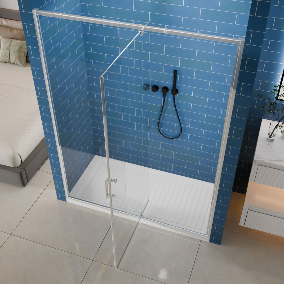 Flexi Showers 56 - 60" W x 71" H Glass Shower Doos Semi - Frameless,6mm Clear Tempered Glass Panel, Chrome Finish