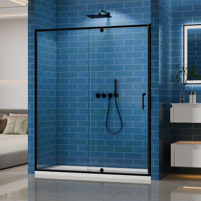 Flexi Showers 56 - 60" W x 71" H Glass Shower Doos Semi - Frameless,6mm Clear Tempered Glass Panel,Black Finish