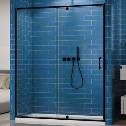 Flexi Showers 56 - 60" W x 71" H Glass Shower Doos Semi - Frameless,6mm Clear Tempered Glass Panel,Black Finish