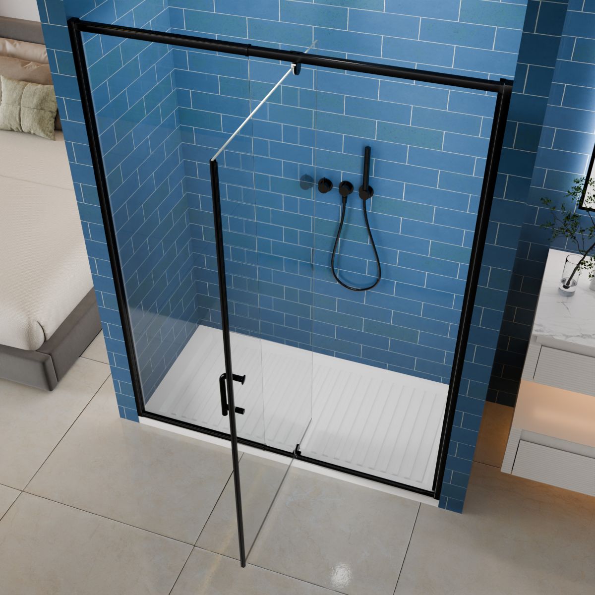 Flexi Showers 56 - 60" W x 71" H Glass Shower Doos Semi - Frameless,6mm Clear Tempered Glass Panel,Black Finish