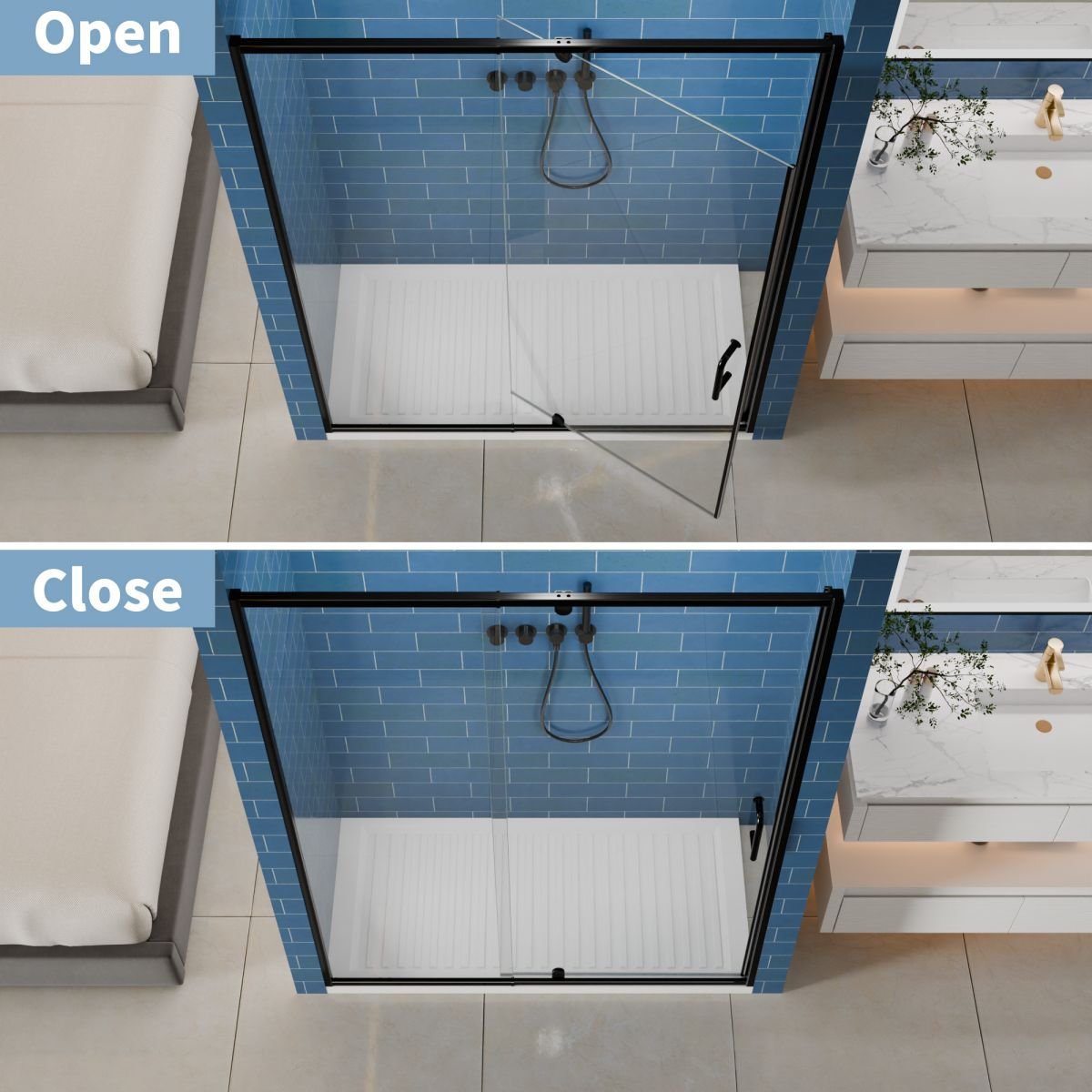 Flexi Showers 56 - 60" W x 71" H Glass Shower Doos Semi - Frameless,6mm Clear Tempered Glass Panel,Black Finish