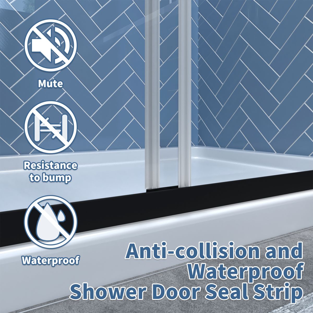 Glide 44 - 48" Wide x 70" High Sliding Glass Shower Doors Frame in Black,Clear Tempered Glass