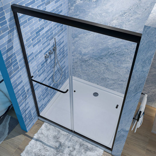 Glide 44 - 48" Wide x 70" High Sliding Glass Shower Doors Frame in Black,Clear Tempered Glass