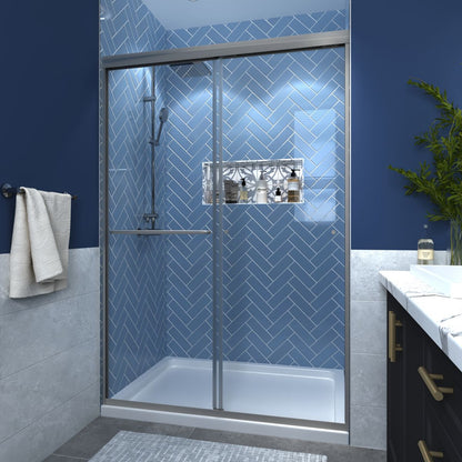 Glide 44 - 48" Wide x 70" Sliding Glass Shower Doors Frame in Nickel,Clear Tempered Glass