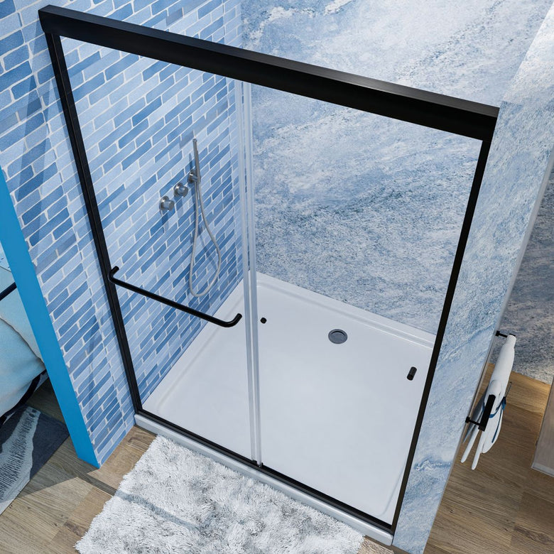 Glide 44 - 48" x 72" Framed Shower Door in Matte Black,Water Repellent Glass Shower Door,Easy Glide Rollers Sliding Shower Door