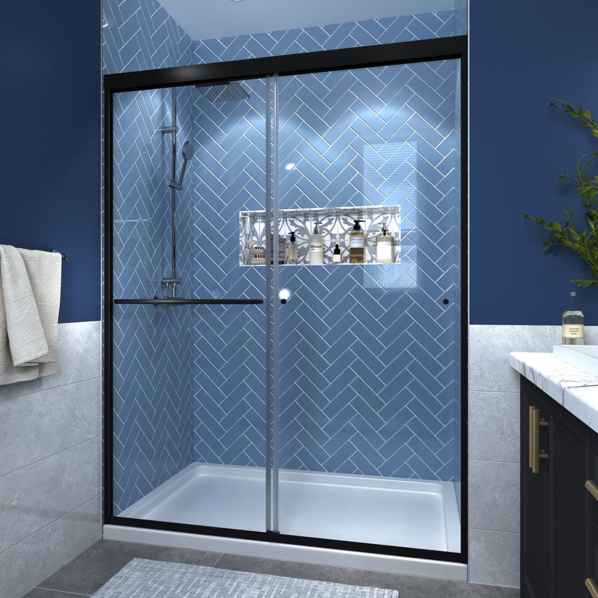 Glide 50 - 54 in. W x 70 in. H Sliding Glass Shower Doors Frame in Black,Clear Tempered Glass