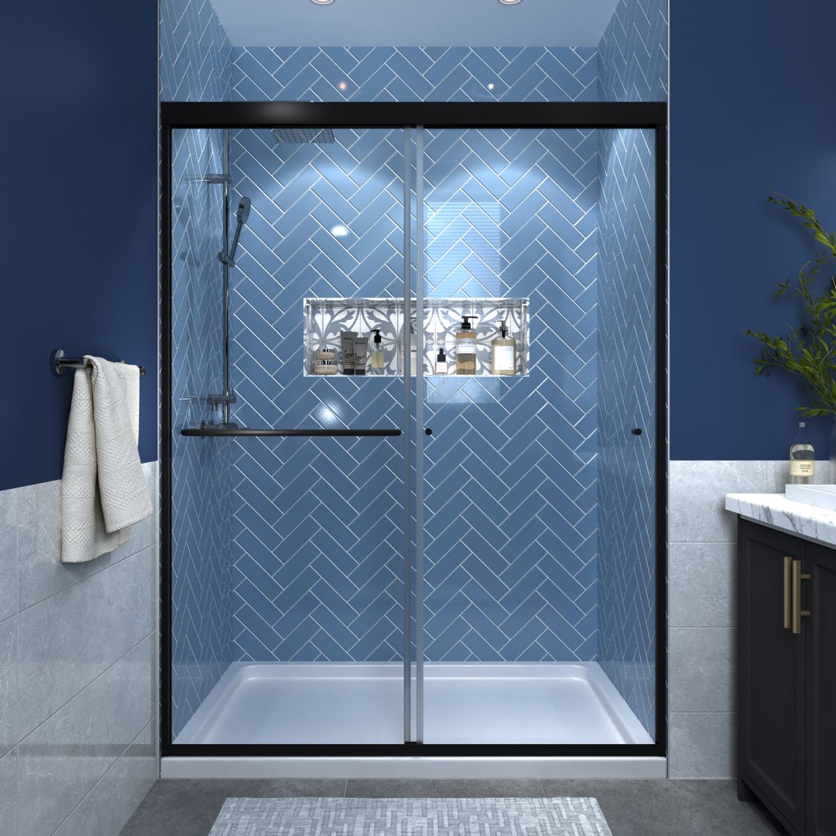 Glide 50-54 in. W x 70 in. H Sliding Glass Shower Doors Frame in Black,Clear Tempered Glass