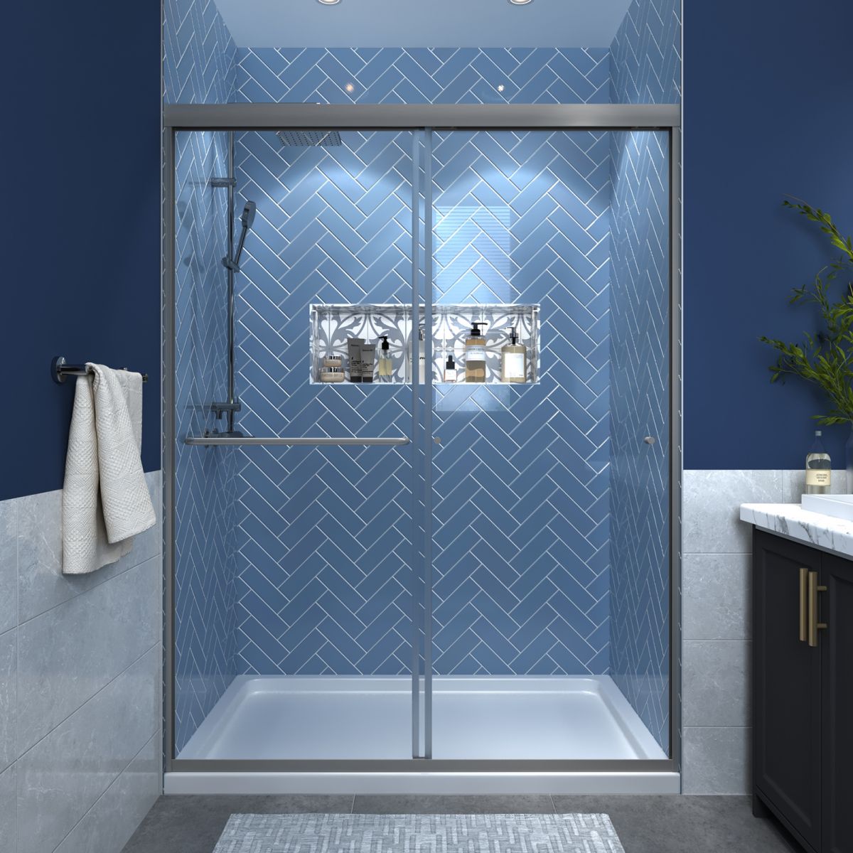 Glide 50-54 in. W x 70 in. H Sliding Glass Shower Doors Frame in Nickel,Clear Tempered Glass