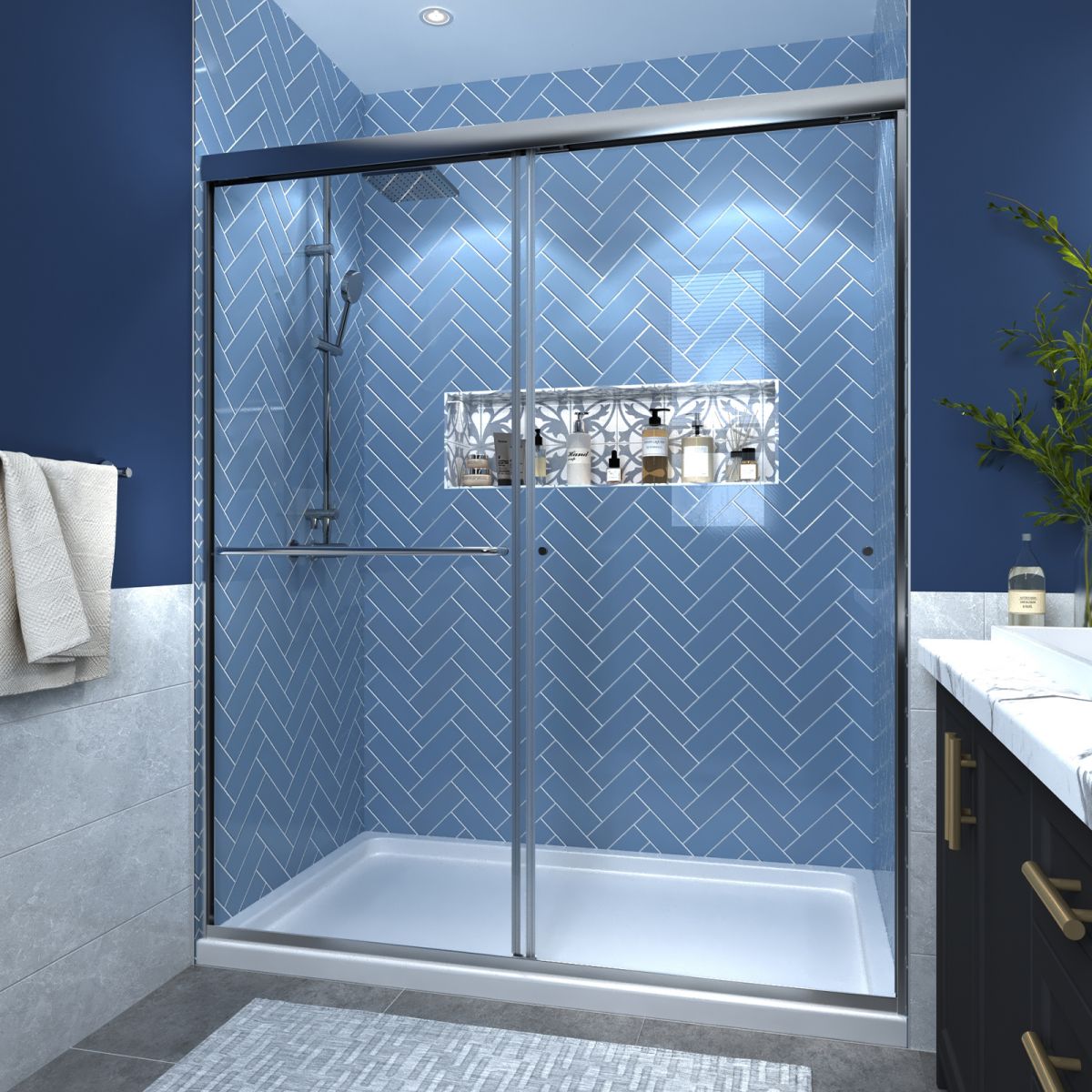 Glide 56 - 60" Wide x 70" High Sliding Glass Shower Doors Framed in Chrome Finish with Clear Glass