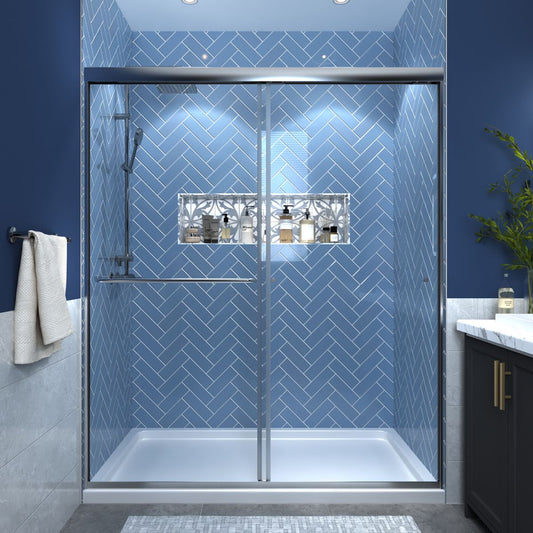 Glide 56 - 60" Wide x 70" High Sliding Glass Shower Doors Framed in Chrome Finish with Clear Glass