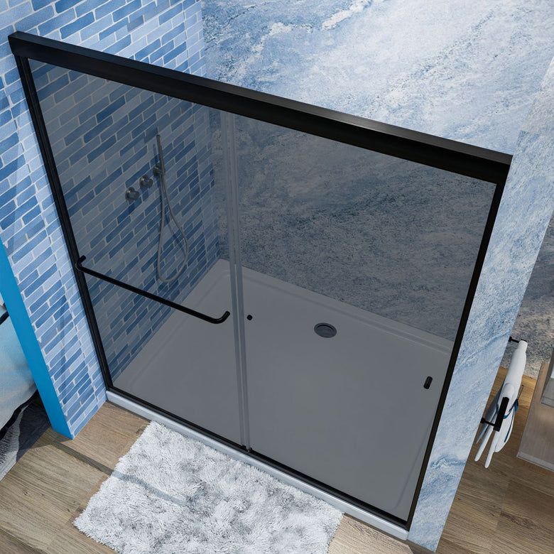 Glide - GR Semi - Frameless Shower Door 56 - 60 in. W x 70 in. H Bypass Sliding Shower Enclosure,Matte Black,Double Sliding Smoke Gray Glass