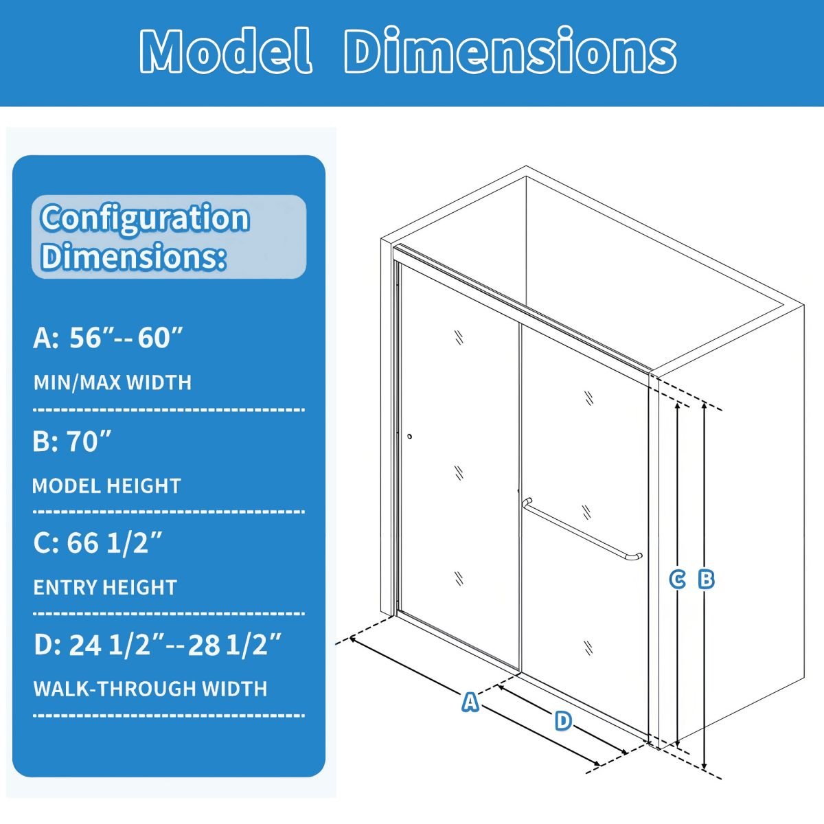 Glide-GR Semi-Frameless Shower Door 56-60 in. W x 70 in. H Bypass Sliding Shower Enclosure,Matte Black,Double Sliding Smoke Gray Glass