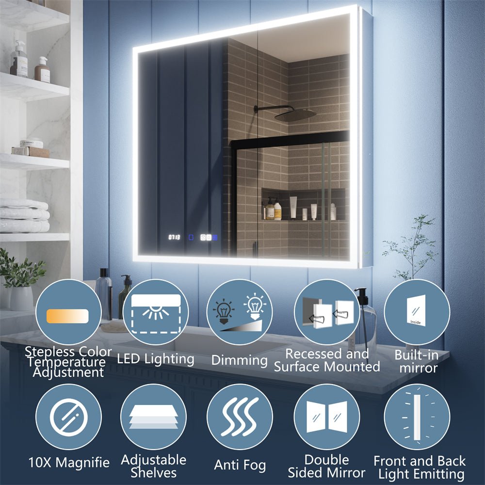 Illusion 20" x 32" LED Lighted Medicine Cabinet with Magnifiers Front and Back Light,Hinge on the Left