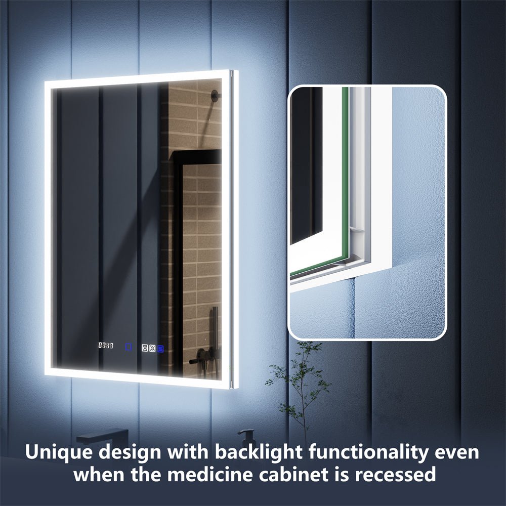 Illusion 24" x 32" LED Lighted Medicine Cabinet with Magnifiers Front and Back Light,Hinge on Left