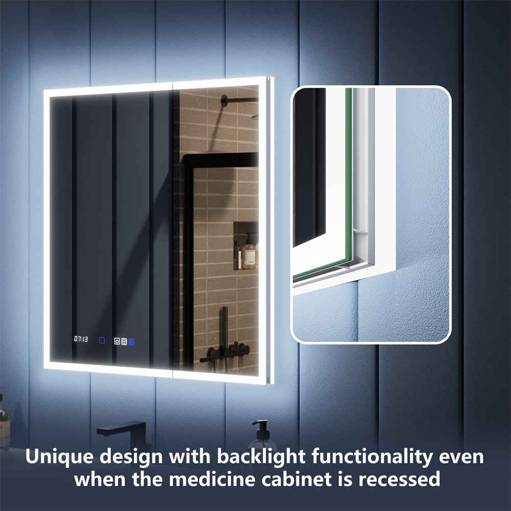 Illusion 30" x 32" LED Lighted Medicine Cabinet with Magnifiers Front and Back Light