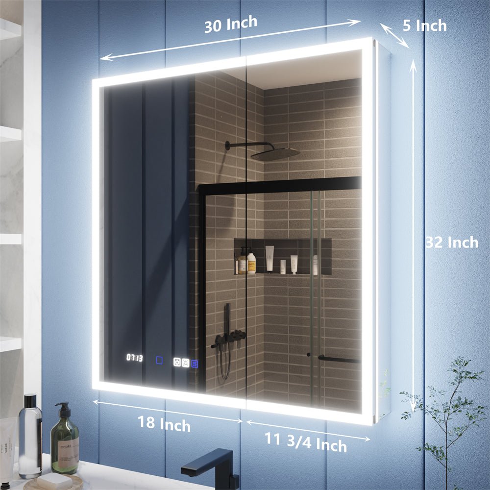 Illusion 30" x 32" LED Lighted Medicine Cabinet with Magnifiers Front and Back Light