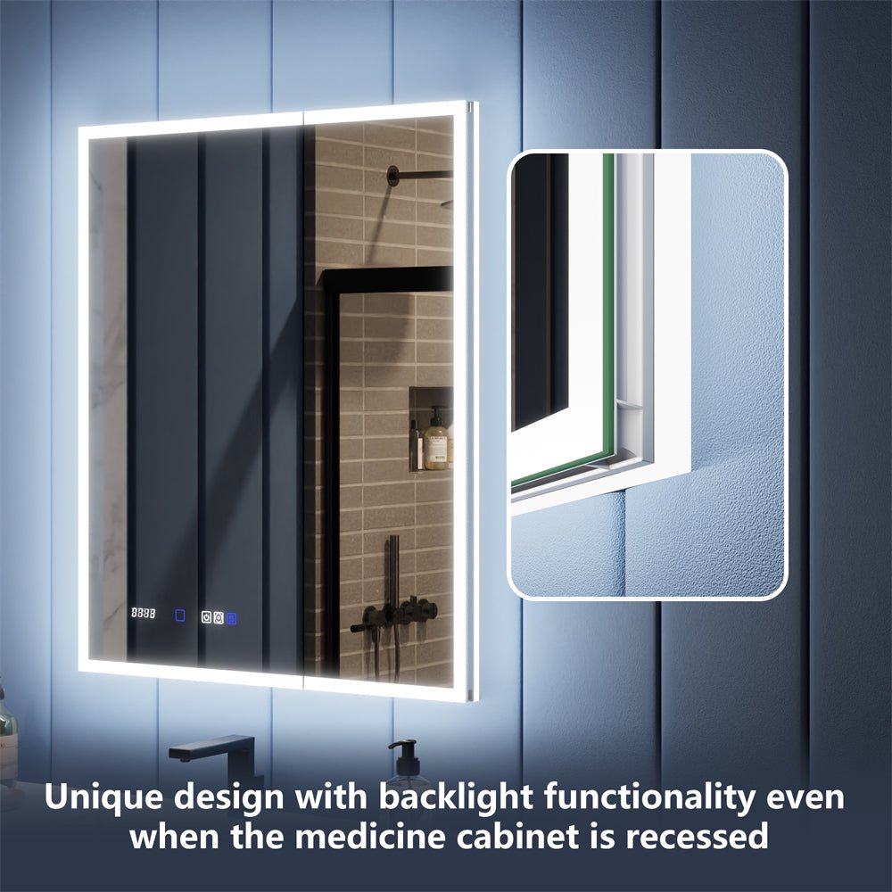 Illusion 30" x 36" LED Lighted Medicine Cabinet with Magnifiers Front and Back Light