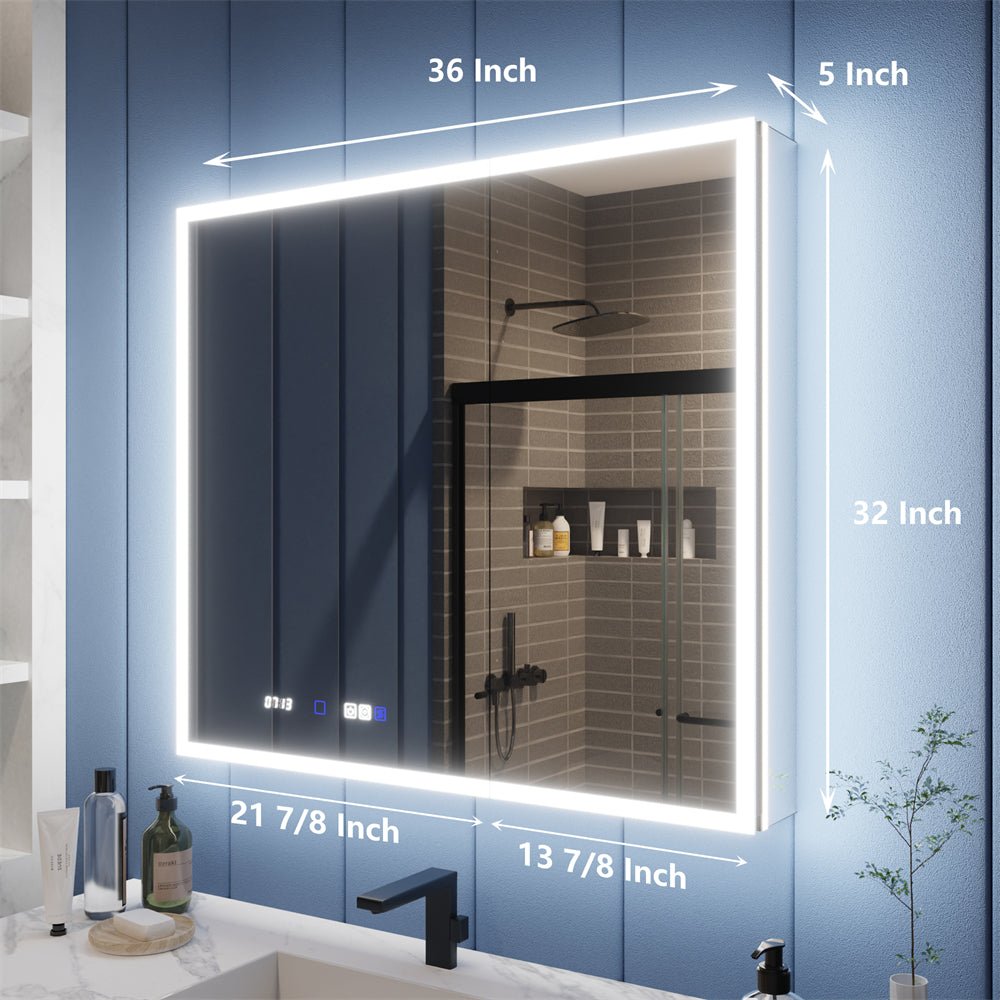 Illusion 36" x 32" LED Lighted Medicine Cabinet with Magnifiers Front and Back Light