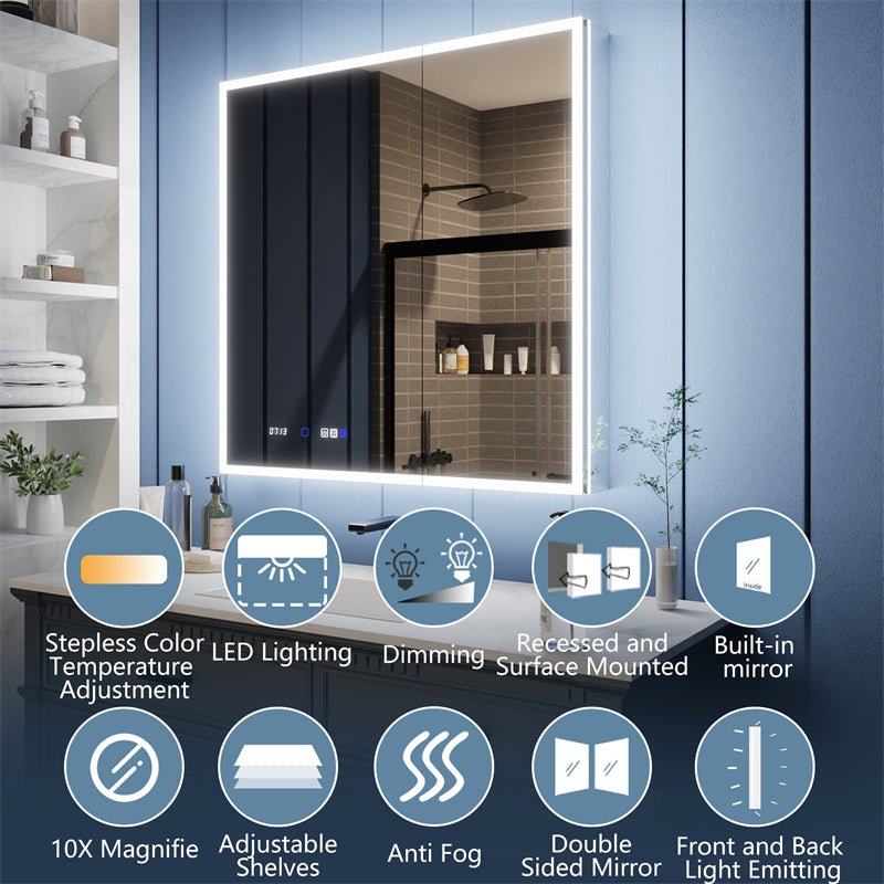 Illusion 36" x 36" LED Lighted Medicine Cabinet with Magnifiers Front and Back Light