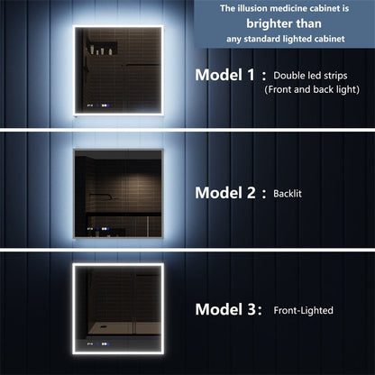 Illusion 36" x 36" LED Lighted Medicine Cabinet with Magnifiers Front and Back Light
