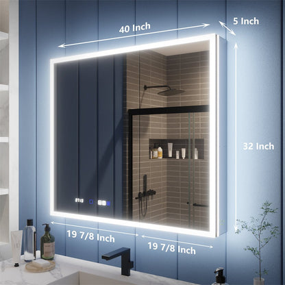 Illusion 40" x 32" LED Lighted Medicine Cabinet with Magnifiers Front and Back Light