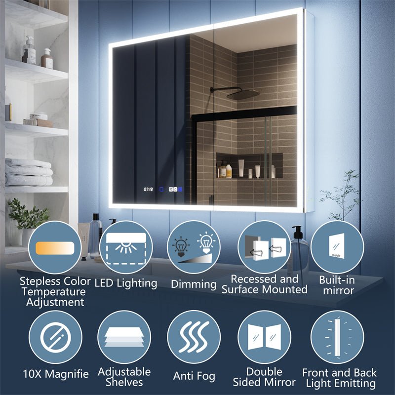 Illusion 40" x 32" LED Lighted Medicine Cabinet with Magnifiers Front and Back Light