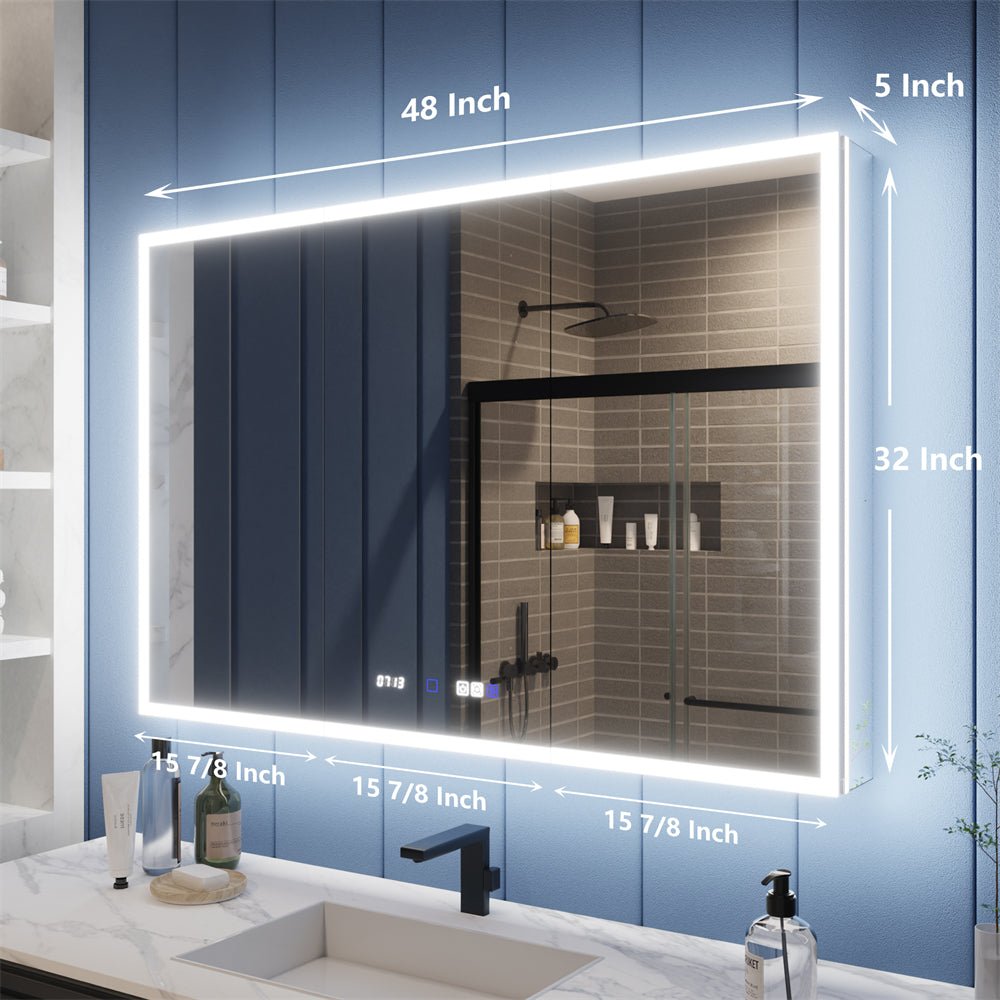 Illusion 48" x 32" LED Lighted Medicine Cabinet with Magnifiers Front and Back Light