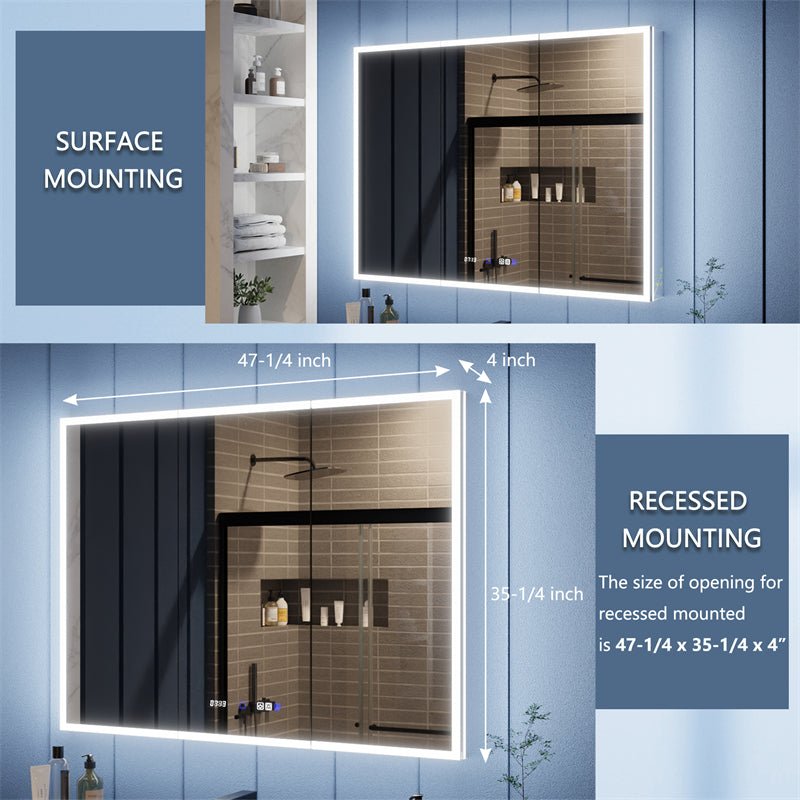 Illusion 48" x 36" LED Lighted Medicine Cabinet with Magnifiers Front and Back Light