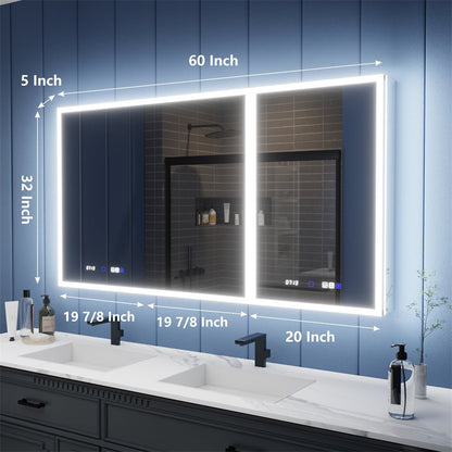 Illusion 60" x 32" LED Lighted Medicine Cabinet with Magnifiers Front and Back Light