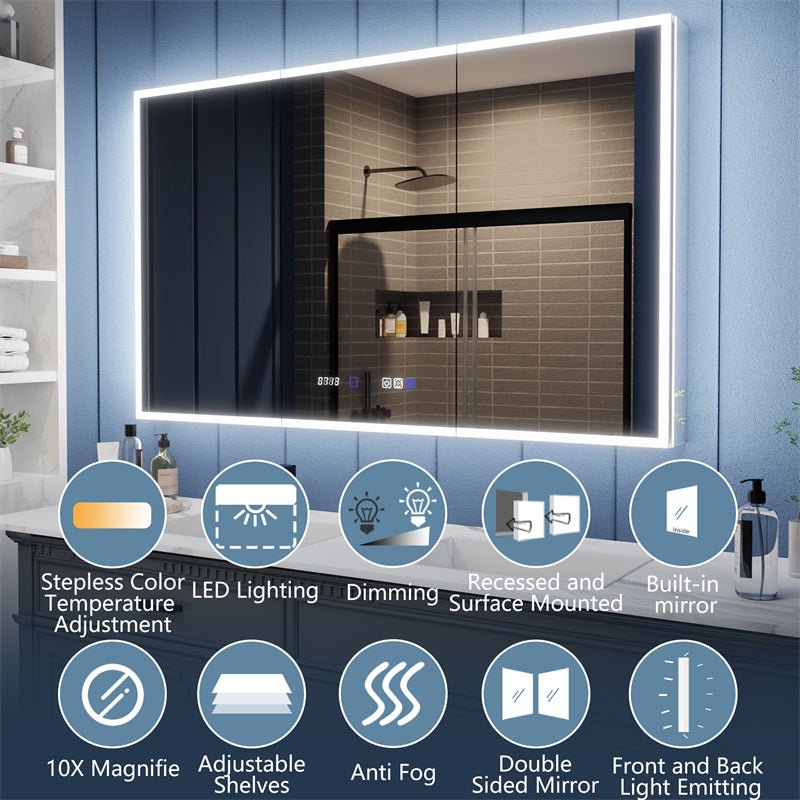 Illusion 60" x 36" LED Lighted Medicine Cabinet with Magnifiers Front and Back Light