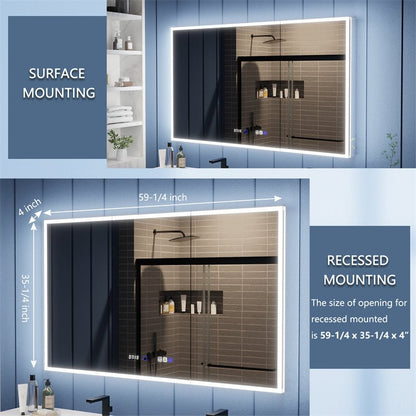 Illusion 60" x 36" LED Lighted Medicine Cabinet with Magnifiers Front and Back Light