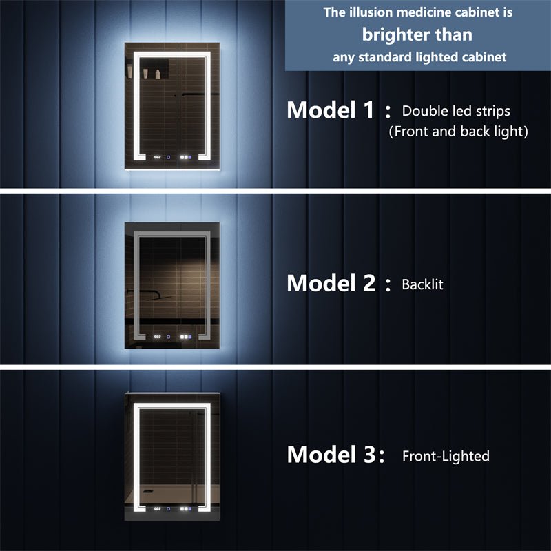 Illusion - B 24" x 32" LED Lighted Inset Mirrored Medicine Cabinet with Magnifiers Front and Back Light,Hinge on Left