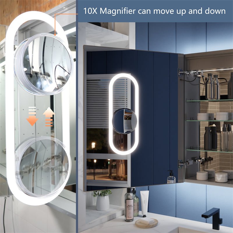 Illusion - B 24" x 32" LED Lighted Inset Mirrored Medicine Cabinet with Magnifiers Front and Back Light,Hinge on Left