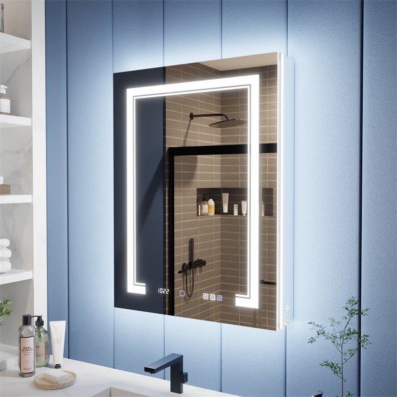 Illusion - B 24" x 32" LED Lighted Inset Mirrored Medicine Cabinet with Magnifiers Front and Back Light,Hinge on Left