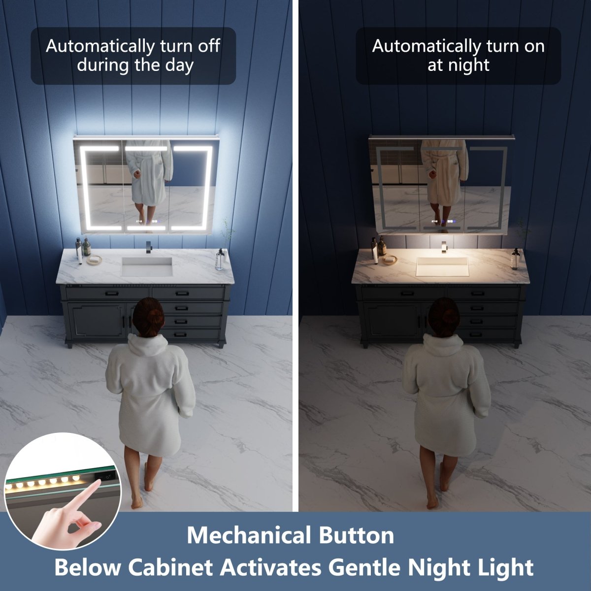 Illusion - B 24" x 32" LED Lighted Inset Mirrored Medicine Cabinet with Magnifiers Front and Back Light,Hinge on Left