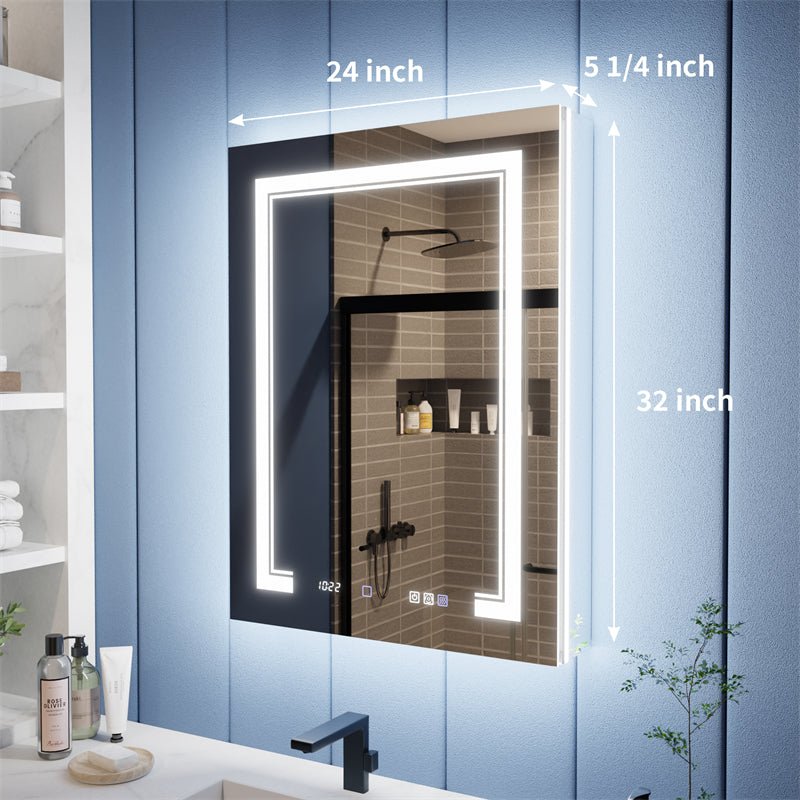 Illusion - B 24" x 32" LED Lighted Inset Mirrored Medicine Cabinet with Magnifiers Front and Back Light,Hinge on Left