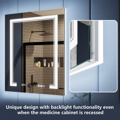 Illusion - B 24" x 32" LED Lighted Inset Mirrored Medicine Cabinet with Magnifiers Front and Back Light,Hinge on Left