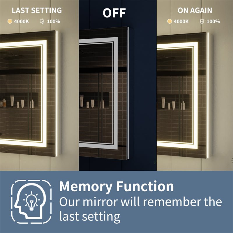 Illusion - B 24" x 32" LED Lighted Inset Mirrored Medicine Cabinet with Magnifiers Front and Back Light,Hinge on Left