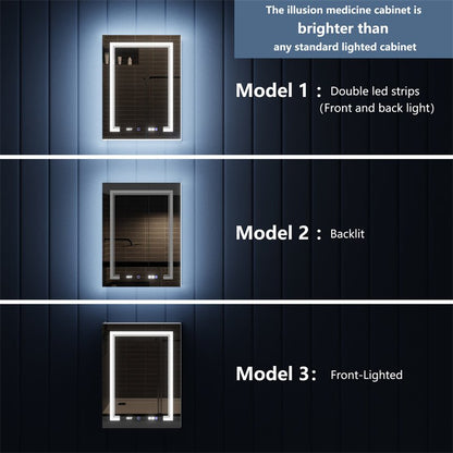 Illusion - B 24" x 32" LED Lighted Inset Mirrored Medicine Cabinet with Magnifiers Front and Back Light,Hinge on Right