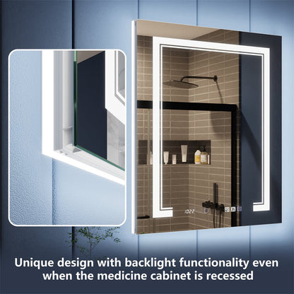 Illusion - B 24" x 32" LED Lighted Inset Mirrored Medicine Cabinet with Magnifiers Front and Back Light,Hinge on Right