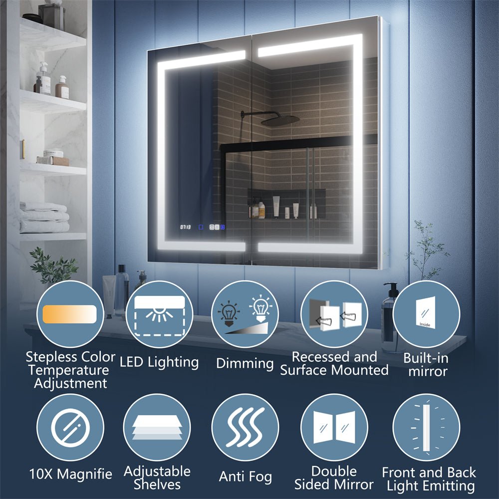 Illusion - B 24" x 36" LED Lighted Inset Mirrored Medicine Cabinet with Magnifiers Front and Back Light