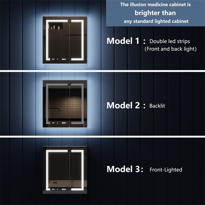 Illusion - B 30" x 32" LED Lighted Inset Mirrored Medicine Cabinet with Magnifiers Front and Back Light