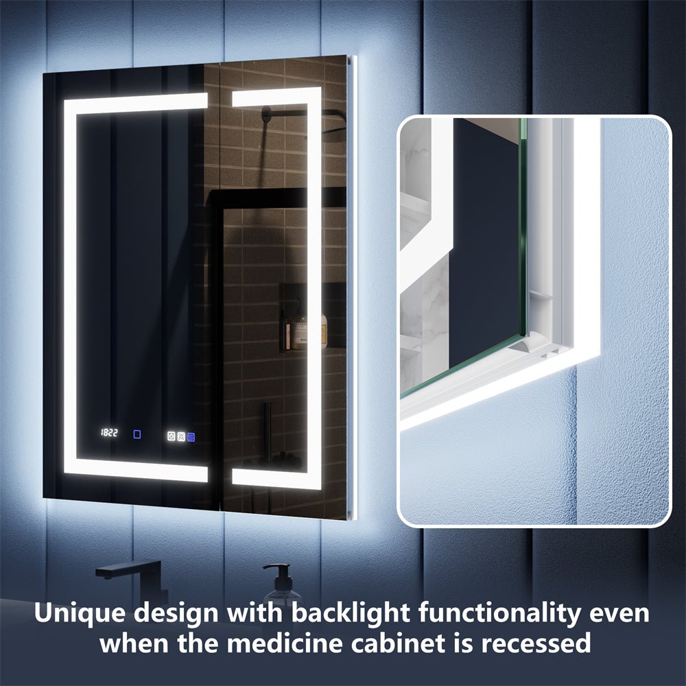 Illusion - B 30" x 36" LED Lighted Inset Mirrored Medicine Cabinet with Magnifiers Front and Back Light